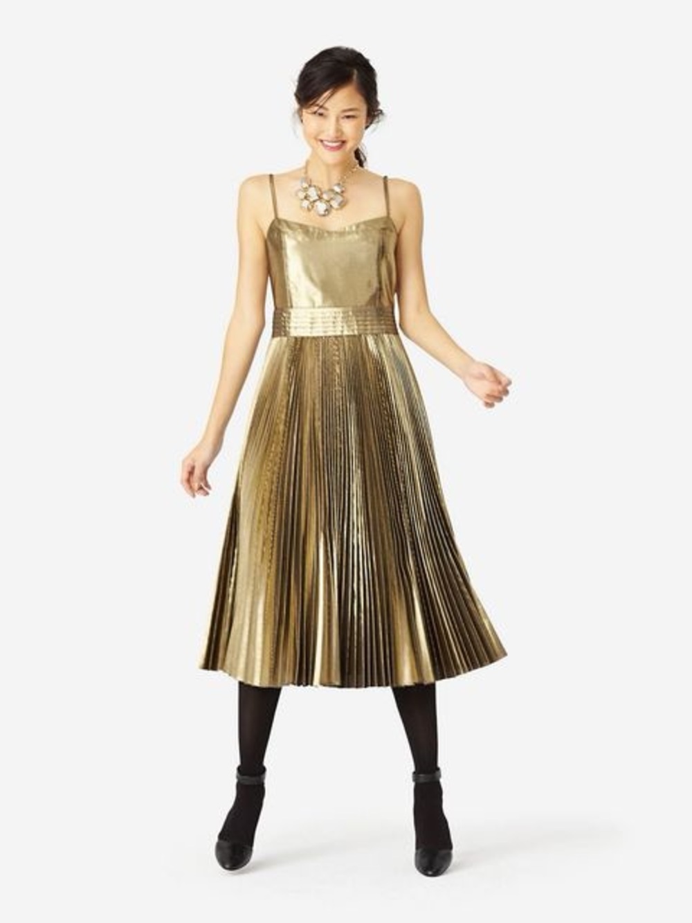 Kate Spade Saturday Gold Metallic Pleated Lightbeam Dress 8